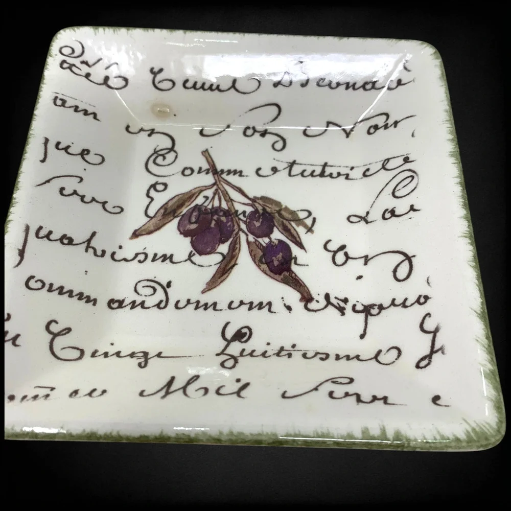Lot 6 x Williams Sonoma Olive Script Oil Dipping Plates Square 4